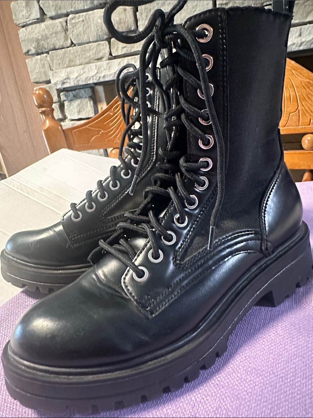 NOBO Black Leather Combat Moto Boots
